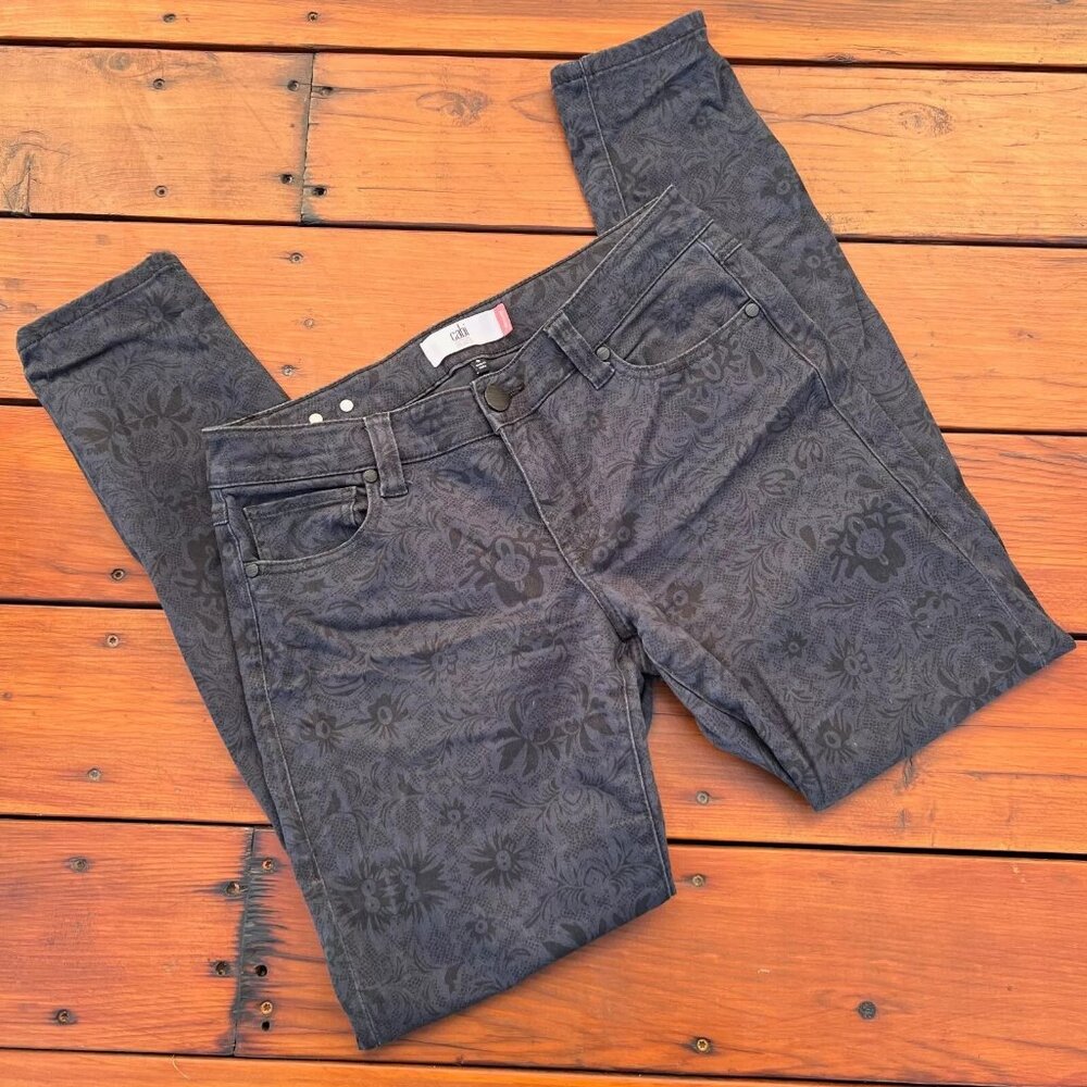 CAbi Blue Lace Print Skinny Jeans Style #3195
